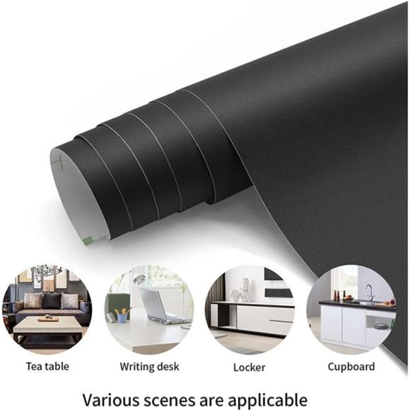 Thick Black Wallpaper 16"x198" Black Peel and Stick Wallpaper Matte Black - Picture 6 of 7